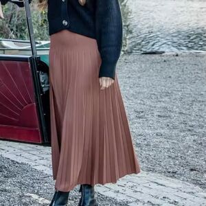 Elegant Brown Pleated Skirt